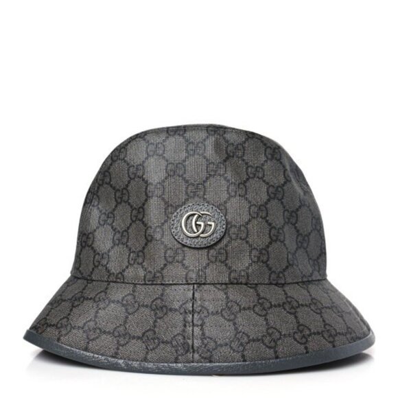 NWT Gucci GG Supreme Hat Bucket Fedora Grey Black Graphite Monogram Sz S